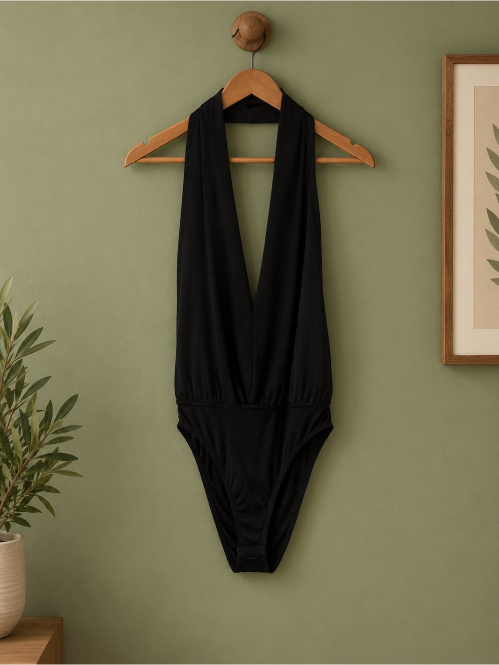 Black Backless Halter Bodysuit | Size M